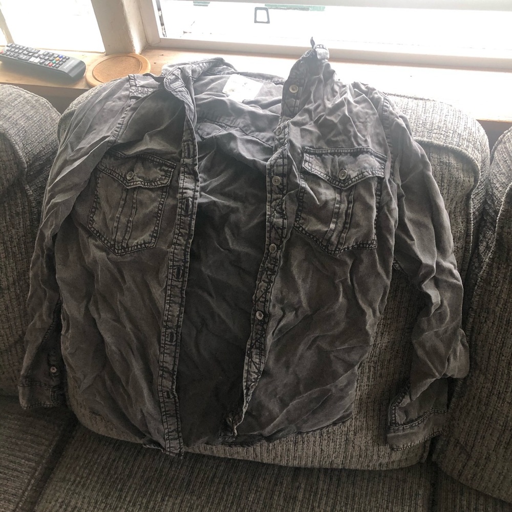 Charcoal black boyfriend fit solid color flannel